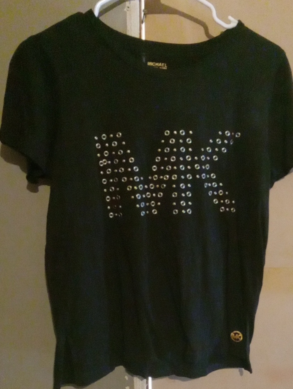 Michael Kors Brand  Black Tee w/ Gold Circular Shaped Studded MK Logo